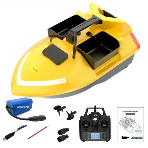 Прикормовий кораблик Flytec GPS RC V020 Yellow (40 точок), фірмовий кораблик для риболовлі 3 бункери, самопідсвічуваний Flytec GPS RC V020 Yellow фото