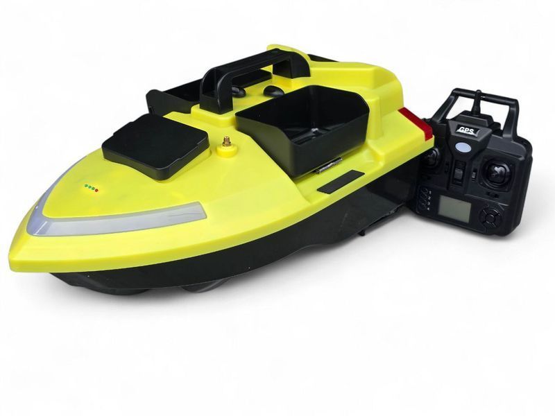 Прикормовий кораблик Flytec GPS RC V020 Yellow (40 точок), фірмовий кораблик для риболовлі 3 бункери, самопідсвічуваний Flytec GPS RC V020 Yellow фото