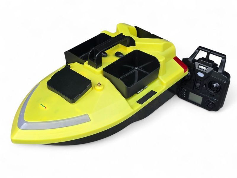 Прикормовий кораблик Flytec GPS RC V020 Yellow (40 точок), фірмовий кораблик для риболовлі 3 бункери, самопідсвічуваний Flytec GPS RC V020 Yellow фото