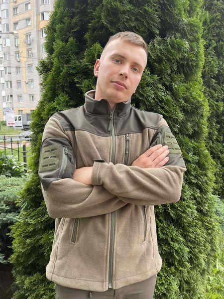 Тепла флісова куртка хаки со вставками Soft Shell,флисовая кофта Турция S,M,L,XL,XXL,XXXL. Кофта флис хаки Soft shel фото