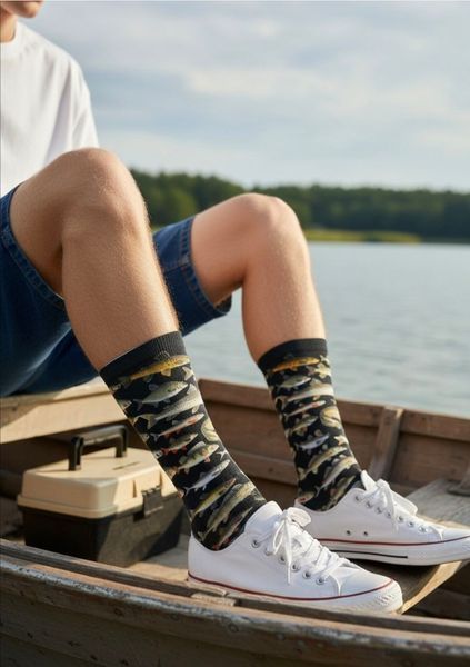 Носки стильные с принтом One size, комфортные летние носки Носки черные Рыба фото