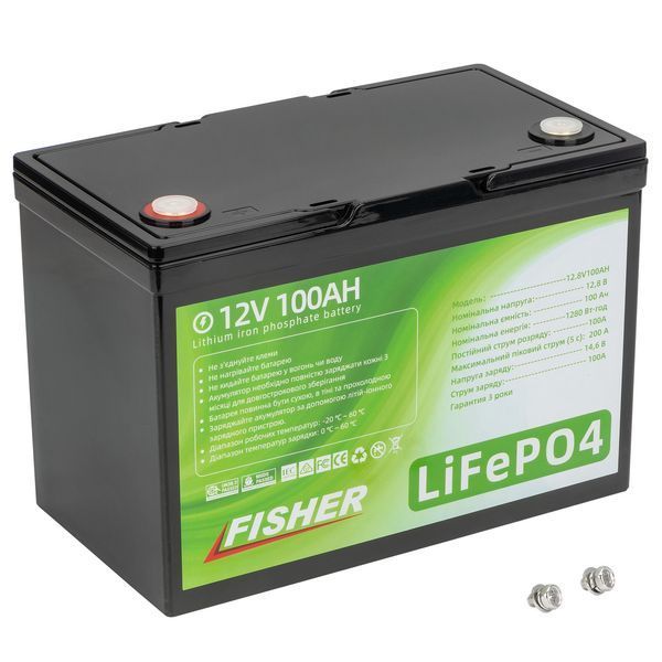 Літій-ферумний акумулятор Fisher LiFePO4 100A/h 12V, аккумулятор глубокого разряду Fisher LiFePO4 T12100 фото