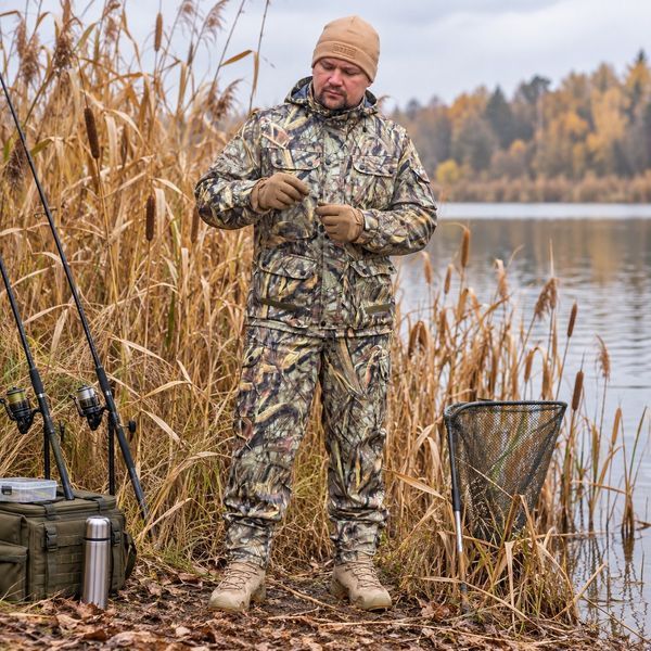 Водонепроницаемый камуфляжный костюм для рыбалки, охоты и активного отдыха 3 в 1 Деми камыш светлый фото
