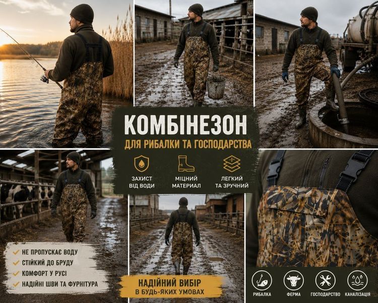 Полукомбинезон рыболовный ПВХ, армированный с нейлоновым покрытием 42-43 р. Забродный комбинезон кам фото