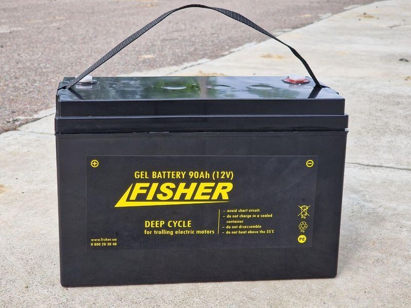 Гелевий акумулятор Fisher 90A/h 12В, тяговий акумулятор глубокого розряду для човнових електродвигунів Fisher 90AH GEL F фото