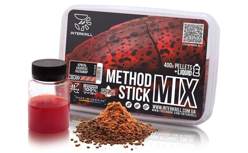 Пелетс Interkrill "METHOD/STICK MIX" з ліквідом скопекс-кальмар PLS-008 фото