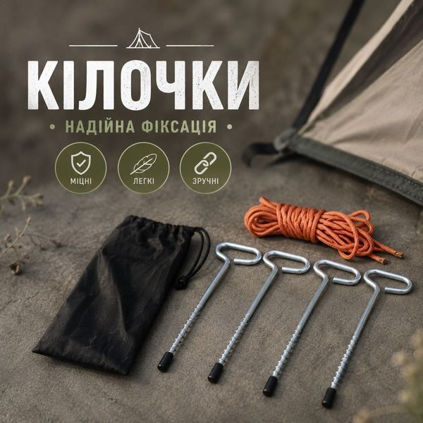 Туристичні кілочки для намету Fishing Roi, універсальні кілочки з чохлом, 4 шт. колышки Fishing Roi фото