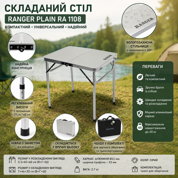 Туристичний складаний стіл Ranger Plain (RA1108) RA 1108		 фото