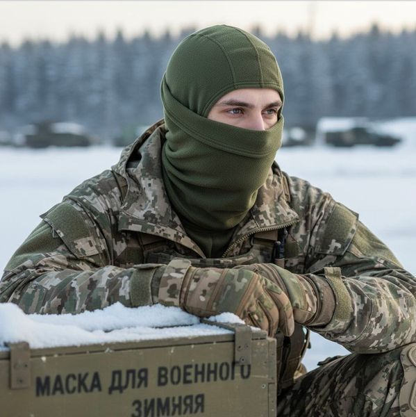 Тактическая балаклава маска для лица универсальная на флисе полумаска унисекс цвет олива Тактическая маска олива фото