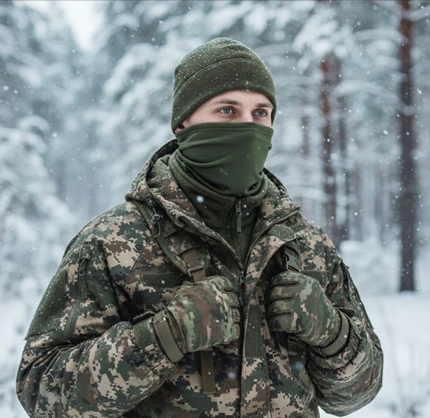 Тактическая балаклава маска для лица универсальная на флисе полумаска унисекс цвет олива Тактическая маска олива фото