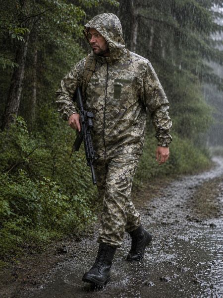Тактичний камуфляжний костюм-дощовик куртка та штани з капюшоном і чохлом, піксель Дождевик пиксель фото