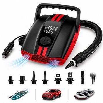 Автомобильный компрессор 12V для SUP-досок, лодок и шин &mdash; электрический насос 50 PSI с автоотключением автомоб. насос красный фото