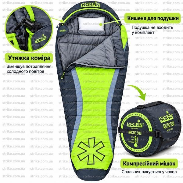 NORFIN Arctic 500 R NF-30122 &mdash; теплий спальник-кокон 230 см, комфорт до &minus;10&deg;C NF-30122 фото