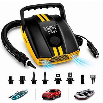 Универсальный автомобильный насос 12V &mdash; мощный компрессор 50 PSI с автоотключением автомоб. насос желтый фото