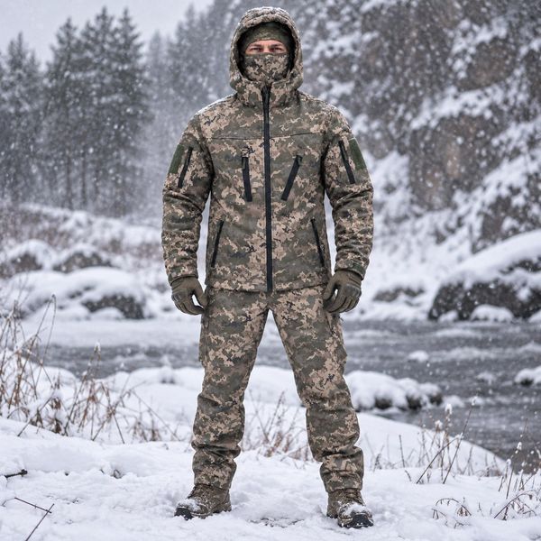 Костюм боевой демисезонный тактический Soft Shell на флисе пиксель Soft Shell пиксель 2023 фото