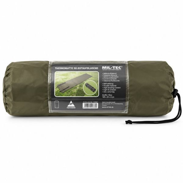 Самонадувний каремат Mil-Tec THERMOMATTE OLIV 185&times;50&times;3 см оливковий 14420001 фото