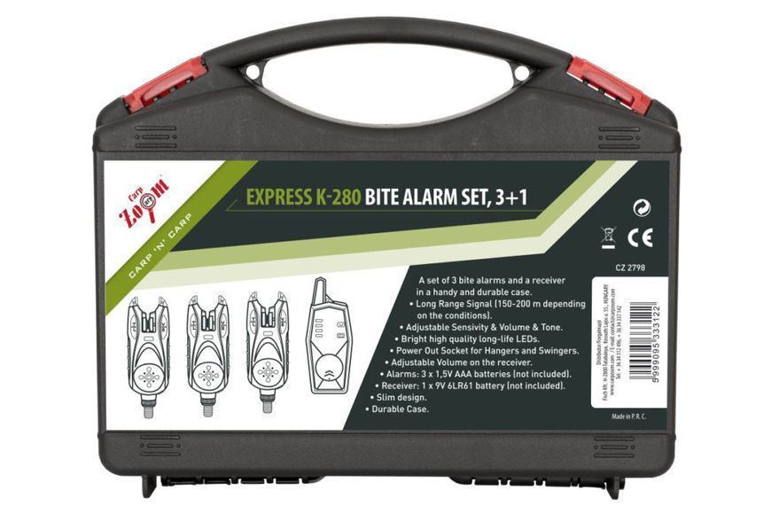 Набір сигналізаторів клювання Carp Zoom Express K-280 3+1 з пейджером, 150&ndash;200 м, у кейсі CZ5149 фото