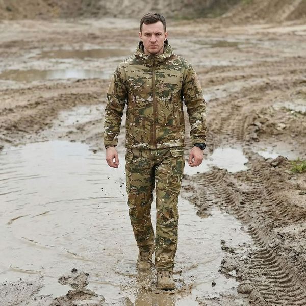 Тактический костюм Esdy Soft shell, демисезонный водоотталкивающий костюм, мультикам Soft shell мультикам фото