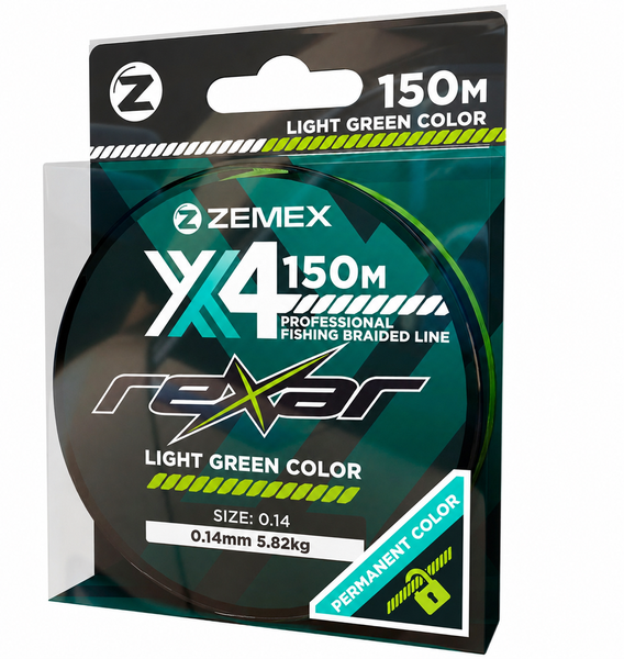 Шнур плетеный  ZEMEX Rexar X4 Light Green 150 m Zemex 0.14 фото