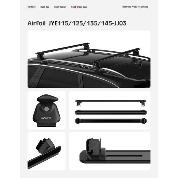 Кросбар/рейлінги ROAHTRIP Heavy-duty 150/300 кг, Airfoi Aluminum, кріплення Flush Side Rails JYE145-JJ03DA фото
