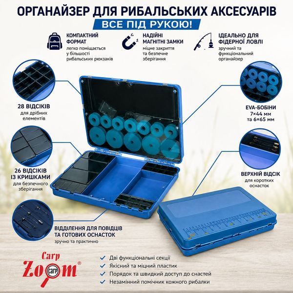 Коробка для фідерних аксесуарів Carp Zoom FC Universal Feeder Box CZ9803 з магнітними замками та відсіками для повідців CZ9803 фото