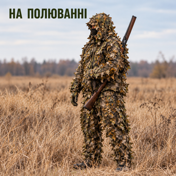 Маскування 3D костюм з листям, балаклава, рукавички та рюкзак для транспортування Костюм "Кикимора" фото