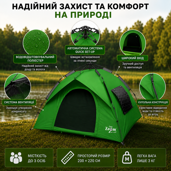 Намет туристичний автоматичний Carp Zoom Quick Set-Up Tent 3-місний CZ7075 фото