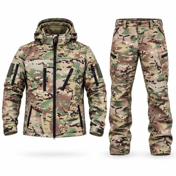 Мужской тактический костюм Softshell Multicam 10 000 мм на флисе, осень-зима, куртка + штаны, размеры 46/54/56 Soft Shell мультикам 2023 фото