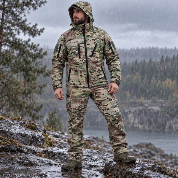 Мужской тактический костюм Softshell Multicam 10 000 мм на флисе, осень-зима, куртка + штаны, размеры 46/54/56 Soft Shell мультикам 2023 фото