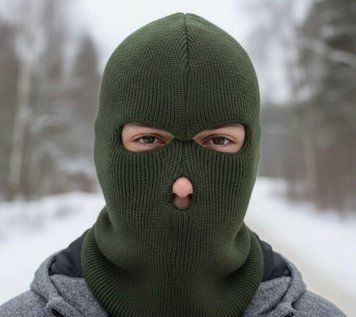 В'язана шапка-маска зимова, олива (балаклава) Балаклава хаки 3д фото